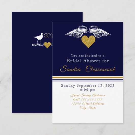 Nautical Coastal Vrijgezellenfeest Navy Blue Shell Kaart (Voorkant / Achterkant)