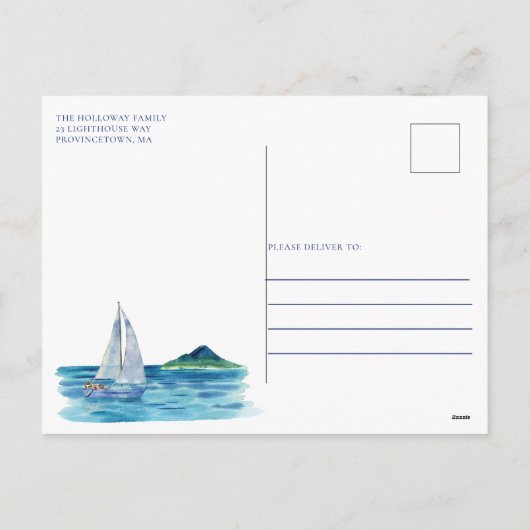 Nautical Coastal Waterverf Kerstmis Kaart (Achterkant)