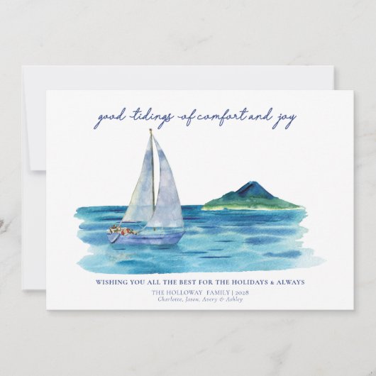 Nautical Coastal Waterverf Kerstmis Kaart (Voorkant)
