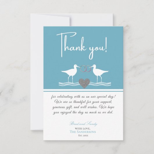 Nautical Coastal Wedding Dusty Blue Sandpipers Bedankkaart (Voorkant)