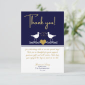 Nautical Coastal Wedding Navy Blue Gold Sandpiper Bedankkaart (Staand voorkant)