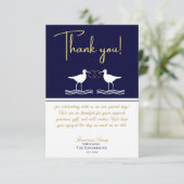 Nautical Coastal Wedding Navy Blue Sandpipers Bedankkaart (Staand voorkant)