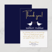 Nautical Coastal Wedding Navy Blue Sandpipers Bedankkaart (Voorkant / Achterkant)