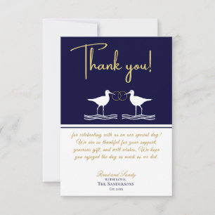 Nautical Coastal Wedding Navy Blue Sandpipers Bedankkaart