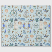 Nautical Coastal Zee Beach Theme Wrapping Paper Cadeaupapier (Vlak)