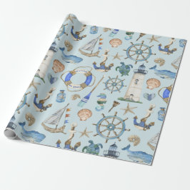 Nautical Coastal Zee Beach Theme Wrapping Paper Cadeaupapier