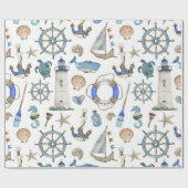 Nautical Coastal Zee Beach Theme Wrapping Paper Cadeaupapier (Vlak)