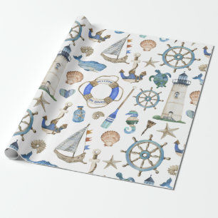 Nautical Coastal Zee Beach Theme Wrapping Paper Cadeaupapier