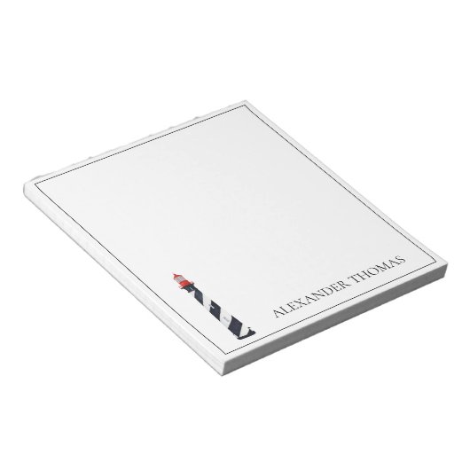 Nautical Coastal Zwart-wit Vuurtoren Notitieblok (Schuin)