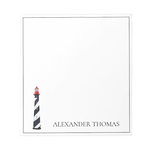 Nautical Coastal Zwart-wit Vuurtoren Notitieblok (Voorkant)