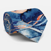 Nautical collage octopus jelly fish navy oranje stropdas (Opgerold)