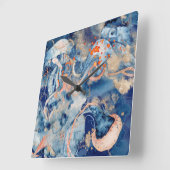 Nautical collage octopus jelly fish navy oranje vierkante klok (Hoek)