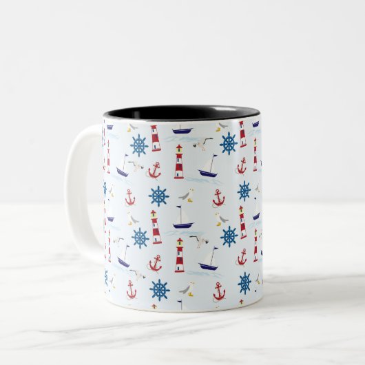 Nautical Collage Tweekleurige Koffiemok (Voorkant links)