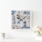 Nautical Collage Vierkante Klok (Huis)