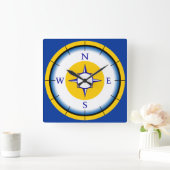 Nautical Compas Blue, White, Gold Wall Klock Vierkante Klok (Huis)