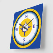 Nautical Compas Blue, White, Gold Wall Klock Vierkante Klok (Hoek)