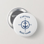 Nautical Compass Anchor Kapitein Boat Name Navy Ronde Button 5,7 Cm (Voorkant /achterkant)