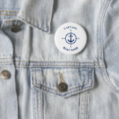 Nautical Compass Anchor Kapitein Boat Name Navy Ronde Button 5,7 Cm (In situ)