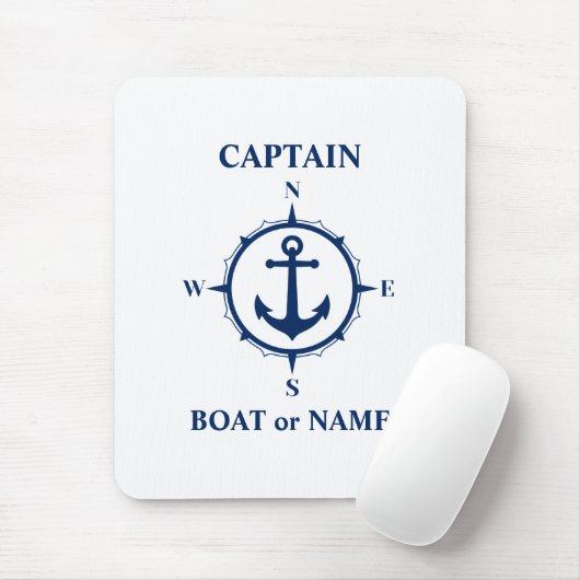 Nautical Compass Anchor Kapitein of Boat Name Navy Muismat (Met muis)