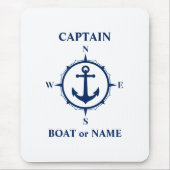 Nautical Compass Anchor Kapitein of Boat Name Navy Muismat (Voorkant)