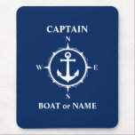 Nautical Compass Anchor Kapitein of Boat Name Navy Muismat<br><div class="desc">Nautical Compass Anchor en uw persoonlijke naam van de kapitein of Muismat van de naam van het schip.</div>