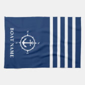 Nautical Compass Anchor Uw Bootnaam Navy Blue Theedoek (Horizontaal)