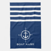 Nautical Compass Anchor Uw Bootnaam Navy Blue Theedoek (Verticaal)