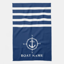 Nautical Compass Anchor Uw Bootnaam Navy Blue