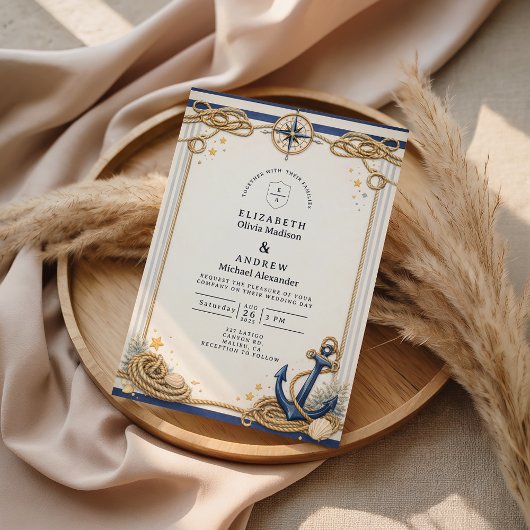 Nautical Compass Anchor Wedding Kaart