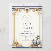 Nautical Compass Anchor Wedding Save The Date (Voorkant)