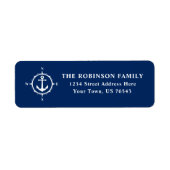 Nautical Compass Anchor White op Navy Blue Address Etiket (Voorkant)