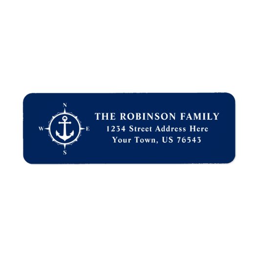 Nautical Compass Anchor White op Navy Blue Address Etiket (Voorkant)