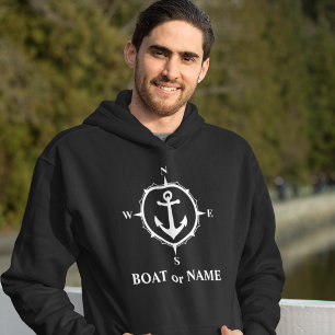Nautical Compass Anchor Your Boat of Name Black Hoodie
