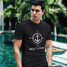 Nautical Compass Anchor Your Boat of Name Black T-shirt