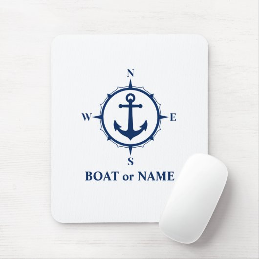 Nautical Compass Anchor Your Boat of Name Blue Muismat (Met muis)
