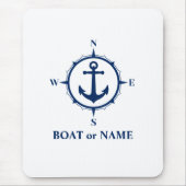 Nautical Compass Anchor Your Boat of Name Blue Muismat (Voorkant)