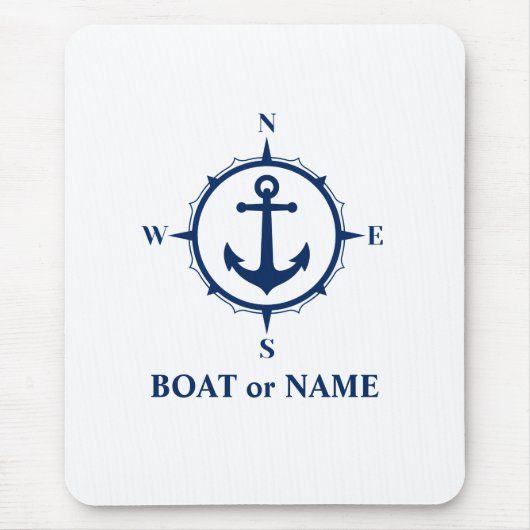 Nautical Compass Anchor Your Boat of Name Blue Muismat (Voorkant)