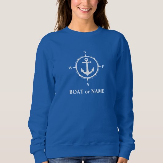 Nautical Compass Anchor Your Boat of Name Blue Trui (Voorkant)