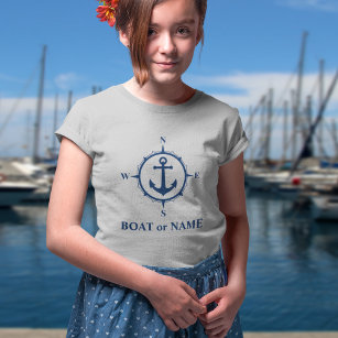 Nautical Compass Anchor Your Boat of Name Grey T-shirt