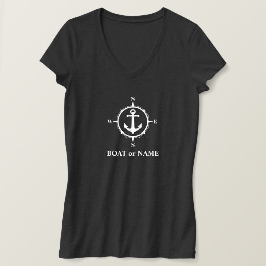 Nautical Compass Anchor Your Boat of Name Grey T-shirt (Design voorkant)