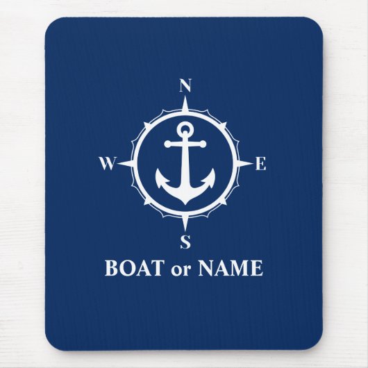 Nautical Compass Anchor Your Boat of Name Navy Muismat (Voorkant)