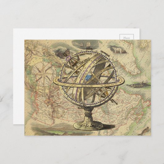 Nautical Compass and Map Briefkaart (Voorkant / Achterkant)