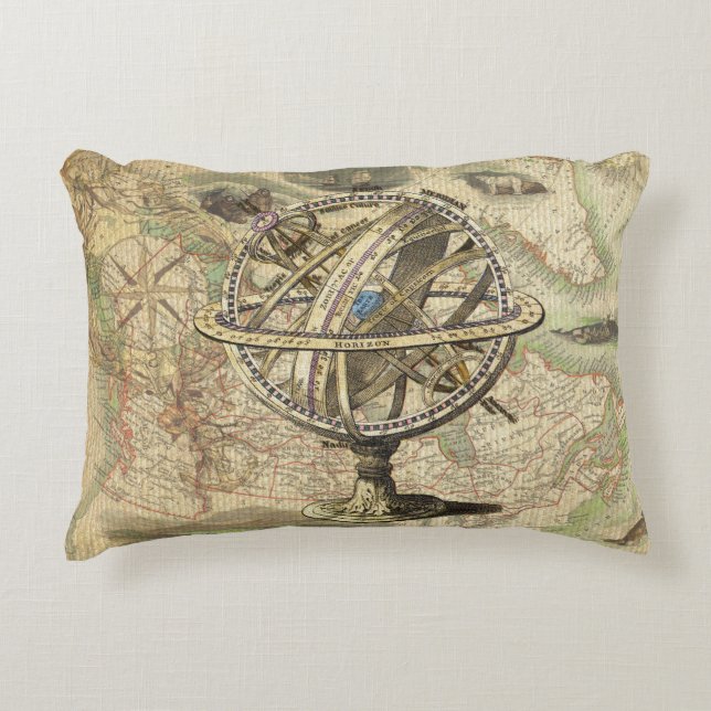  Nautical Compass and Map Decoratief Kussen (Voorkant)