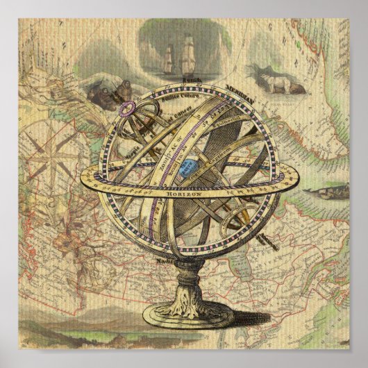 Nautical Compass and Map Poster (Voorkant)