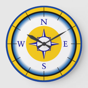 Nautical Compass Blue, White, Gold Wall Klock Grote Klok