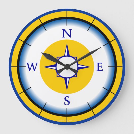 Nautical Compass Blue, White, Gold Wall Klock Grote Klok (Voorkant)
