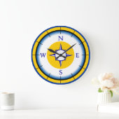 Nautical Compass Blue, White, Gold Wall Klock Grote Klok (Huis)