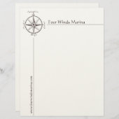 Nautical Compass Letterhead voor Marina, Yacht Clu Custom Briefhoofd (Voorkant / Achterkant)