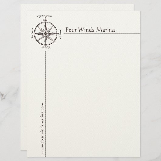 Nautical Compass Letterhead voor Marina, Yacht Clu Custom Briefhoofd (Voorkant / Achterkant)