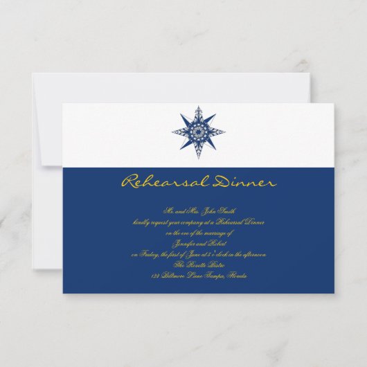 Nautical Compass Navy Yellow Wedding Rehearsal Kaart (Voorkant)